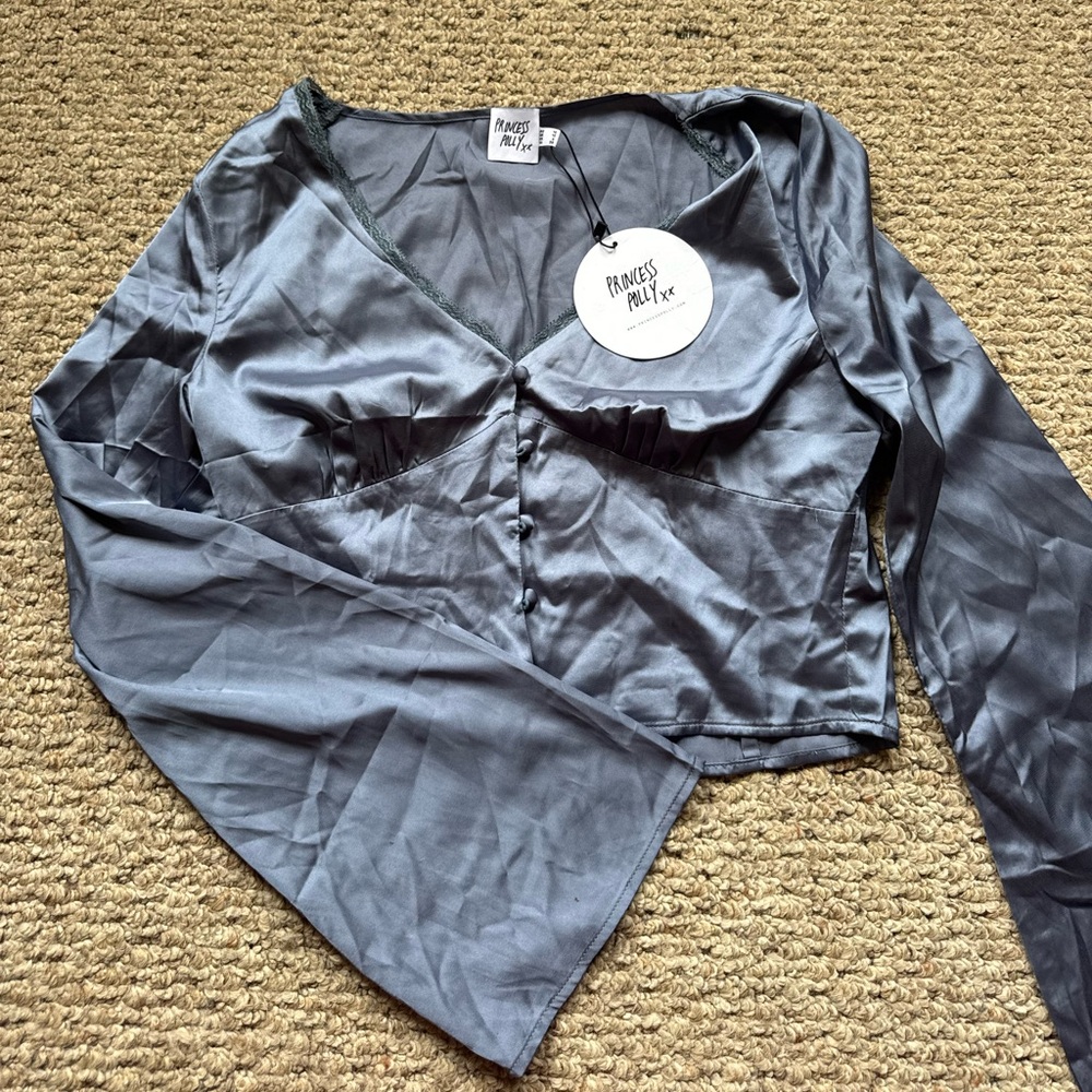 Princess Polly Blue Satin Long Sleeve top